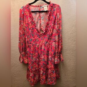 A. Calin Romantic Floral Ruffle Dress | Vintage-Inspired Boho Open Back | Size L